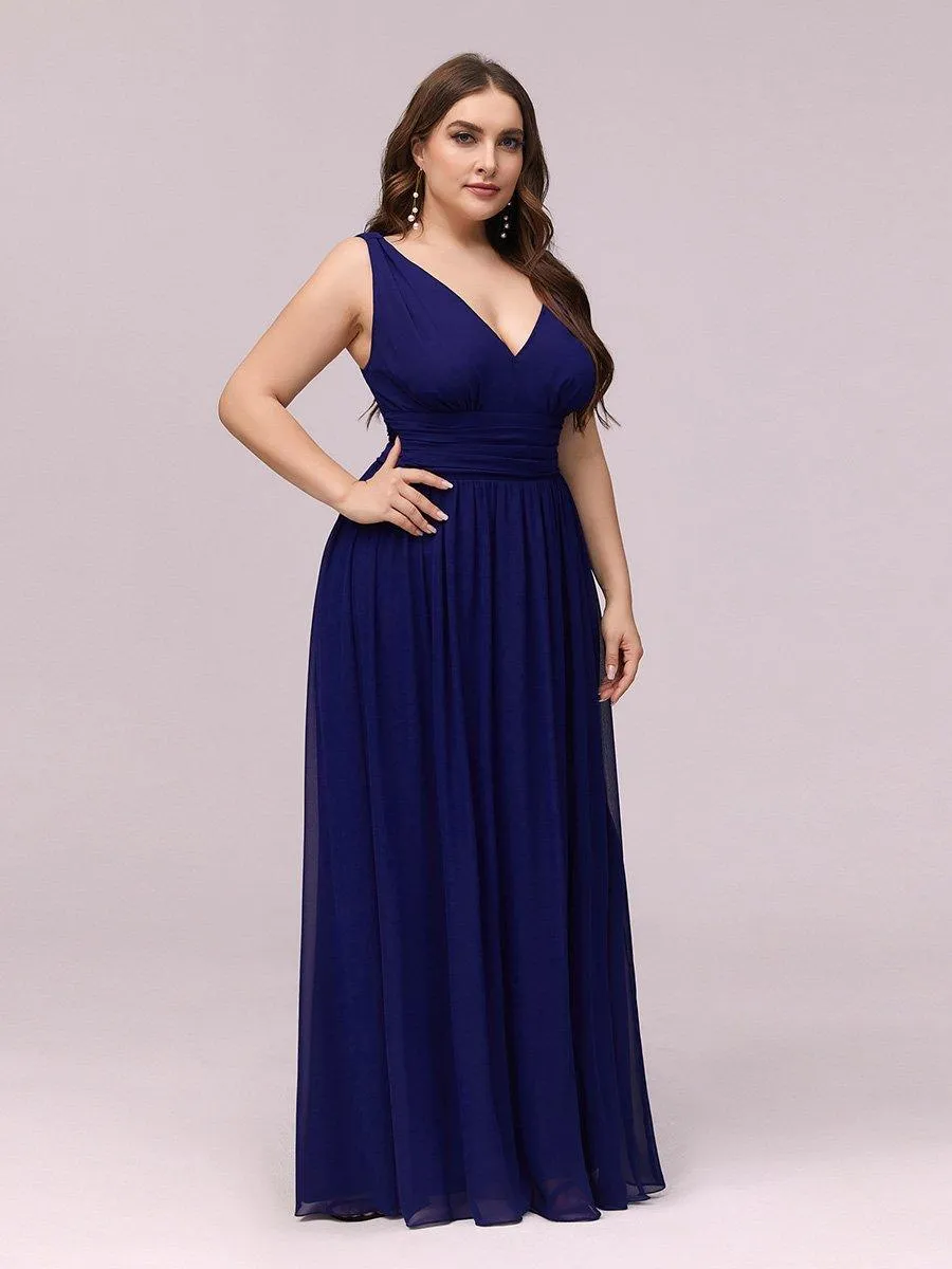 Robe de demoiselle d'honneur en mousseline de soie à col en V grande taille