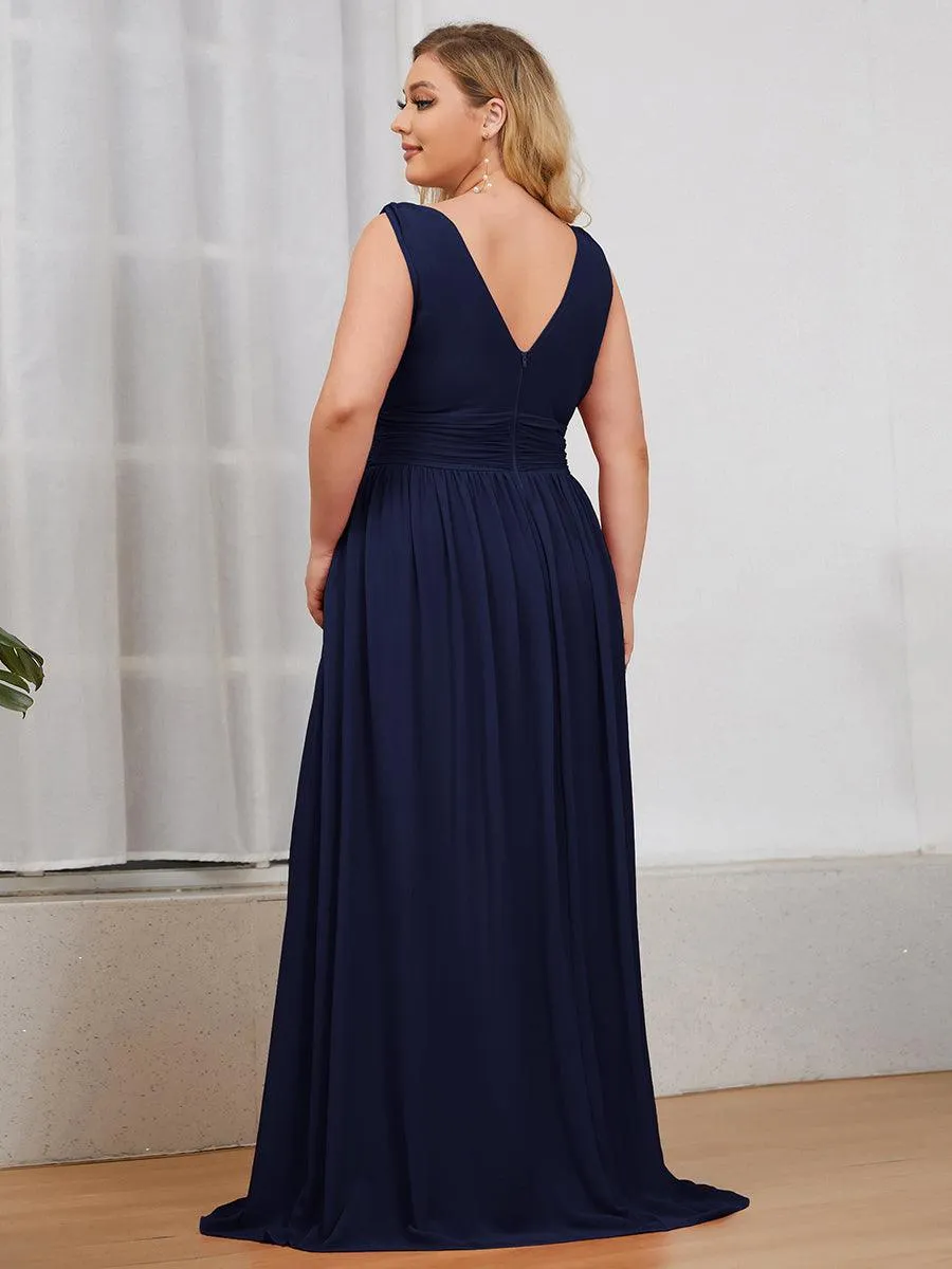 Robe de demoiselle d'honneur en mousseline de soie à col en V grande taille