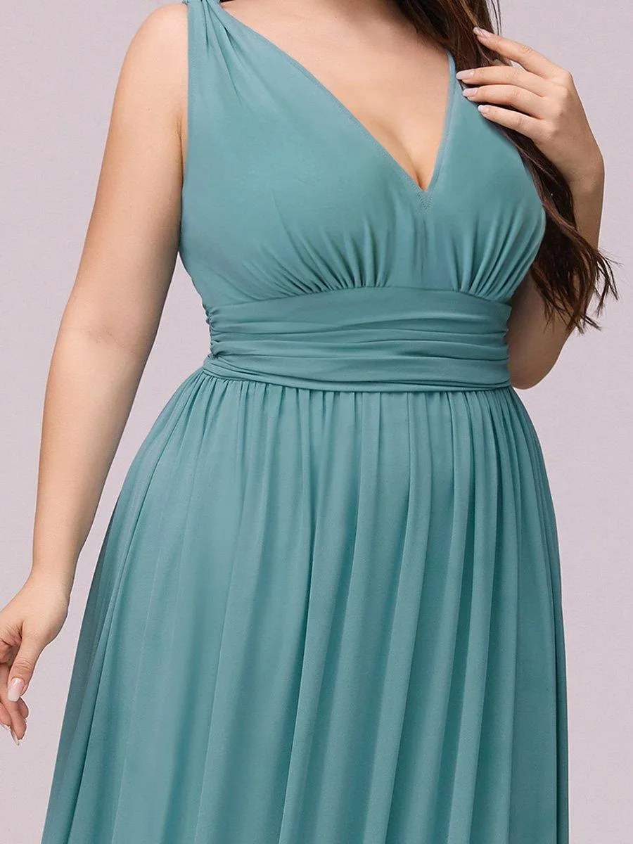 Robe de demoiselle d'honneur en mousseline de soie à col en V grande taille
