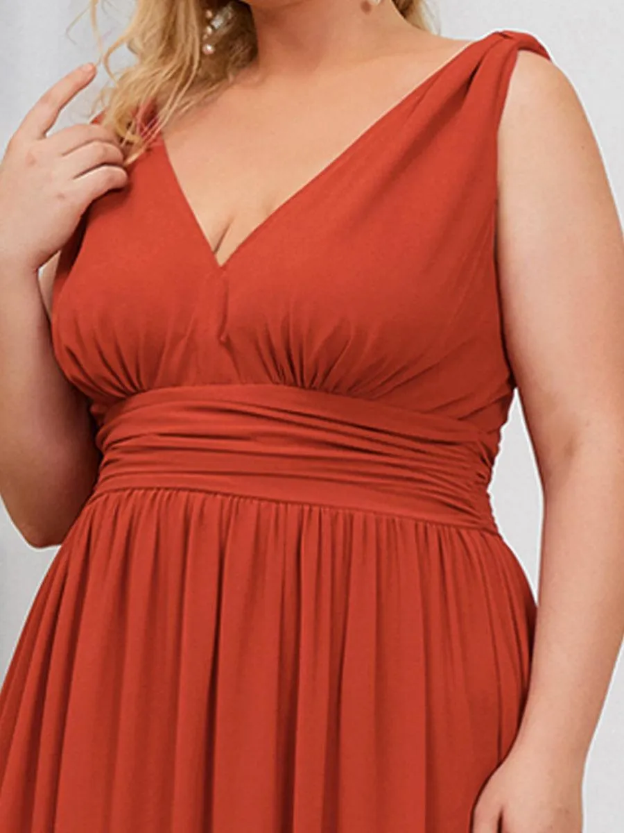 Robe de demoiselle d'honneur en mousseline de soie à col en V grande taille