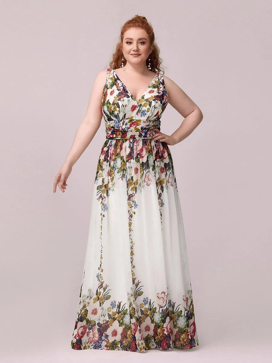 Robe de demoiselle d'honneur en mousseline de soie à col en V grande taille