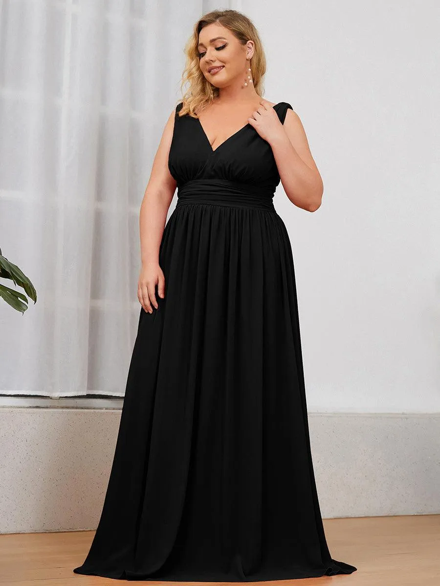 Robe de demoiselle d'honneur en mousseline de soie à col en V grande taille