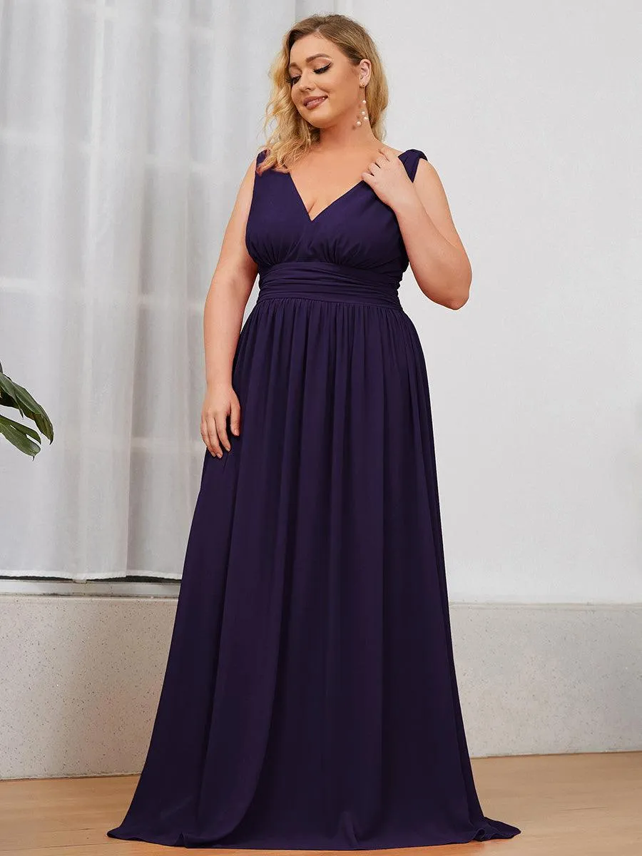 Robe de demoiselle d'honneur en mousseline de soie à col en V grande taille