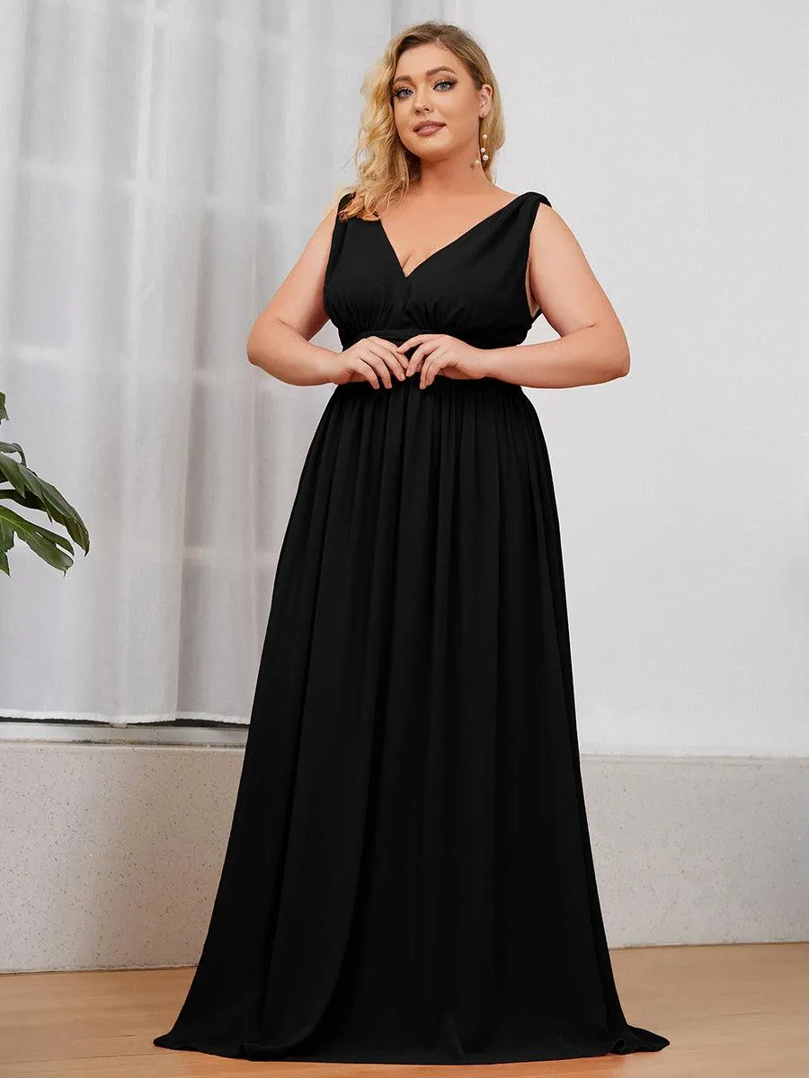Robe de demoiselle d'honneur en mousseline de soie à col en V grande taille