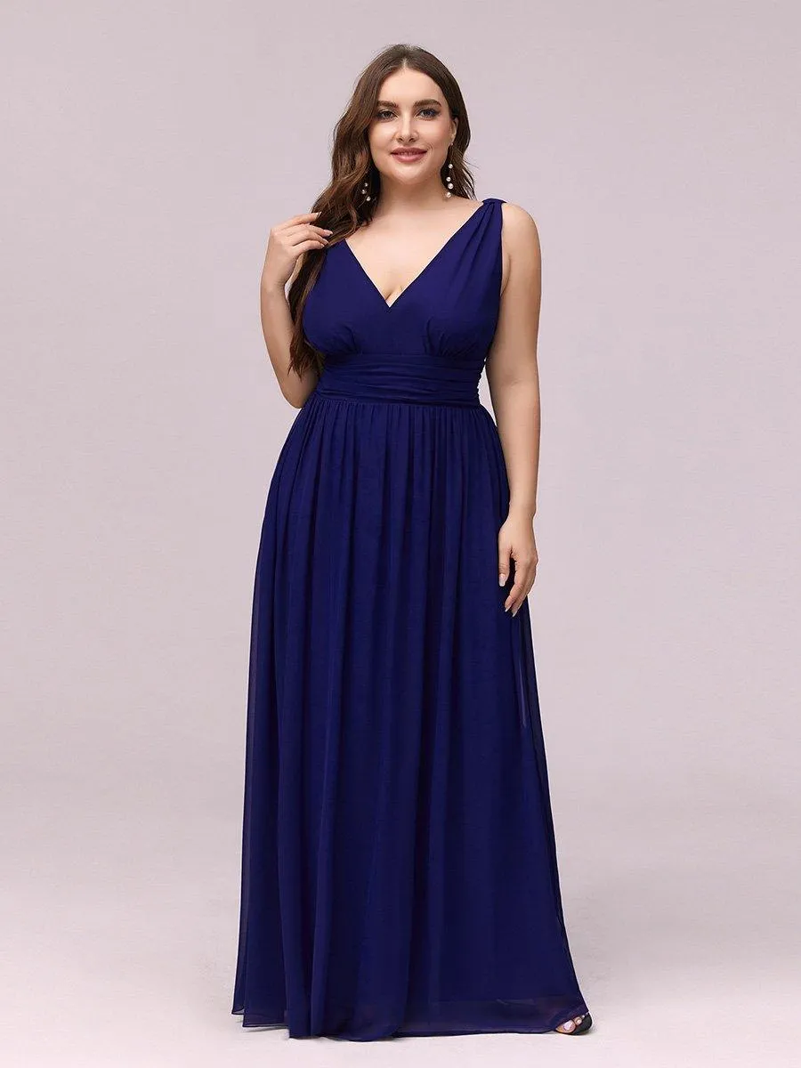 Robe de demoiselle d'honneur en mousseline de soie à col en V grande taille