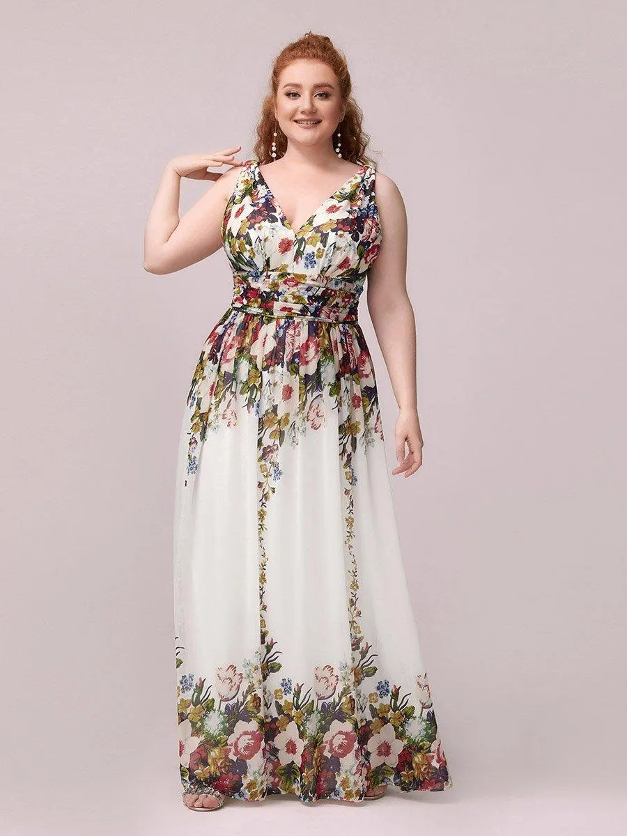 Robe de demoiselle d'honneur en mousseline de soie à col en V grande taille