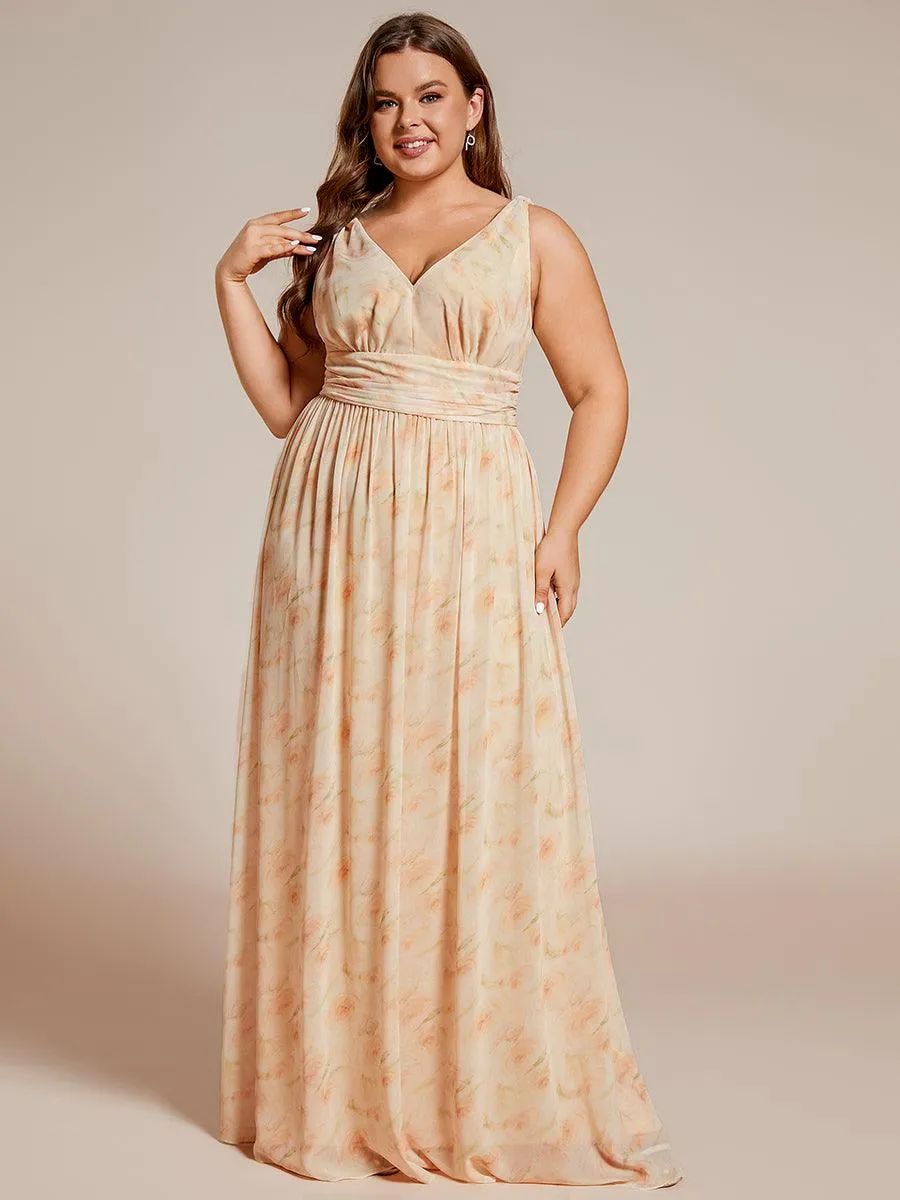 Robe de demoiselle d'honneur en mousseline de soie à col en V grande taille
