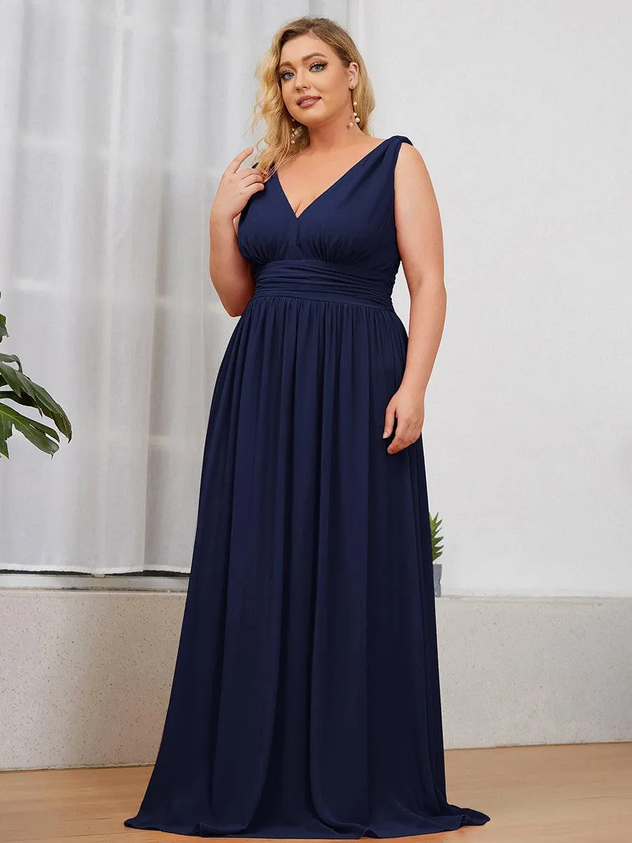 Robe de demoiselle d'honneur en mousseline de soie à col en V grande taille