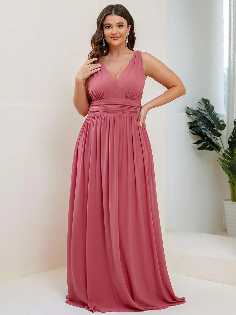 Robe de demoiselle d'honneur en mousseline de soie à col en V grande taille