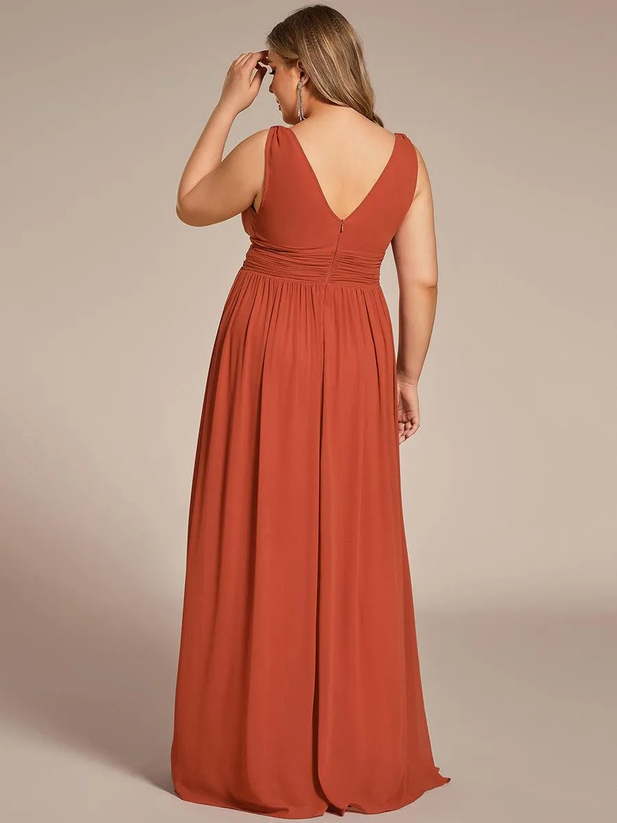 Robe de demoiselle d'honneur en mousseline de soie à col en V grande taille