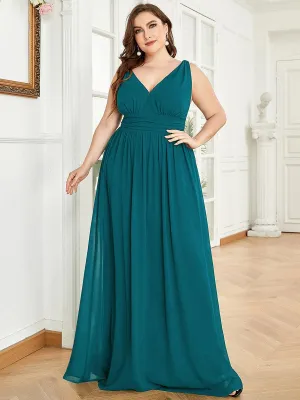 Robe de demoiselle d'honneur en mousseline de soie à col en V grande taille