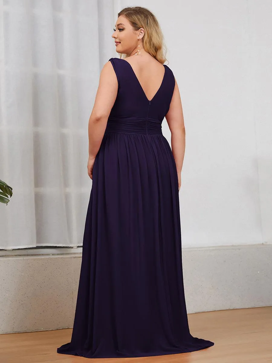Robe de demoiselle d'honneur en mousseline de soie à col en V grande taille