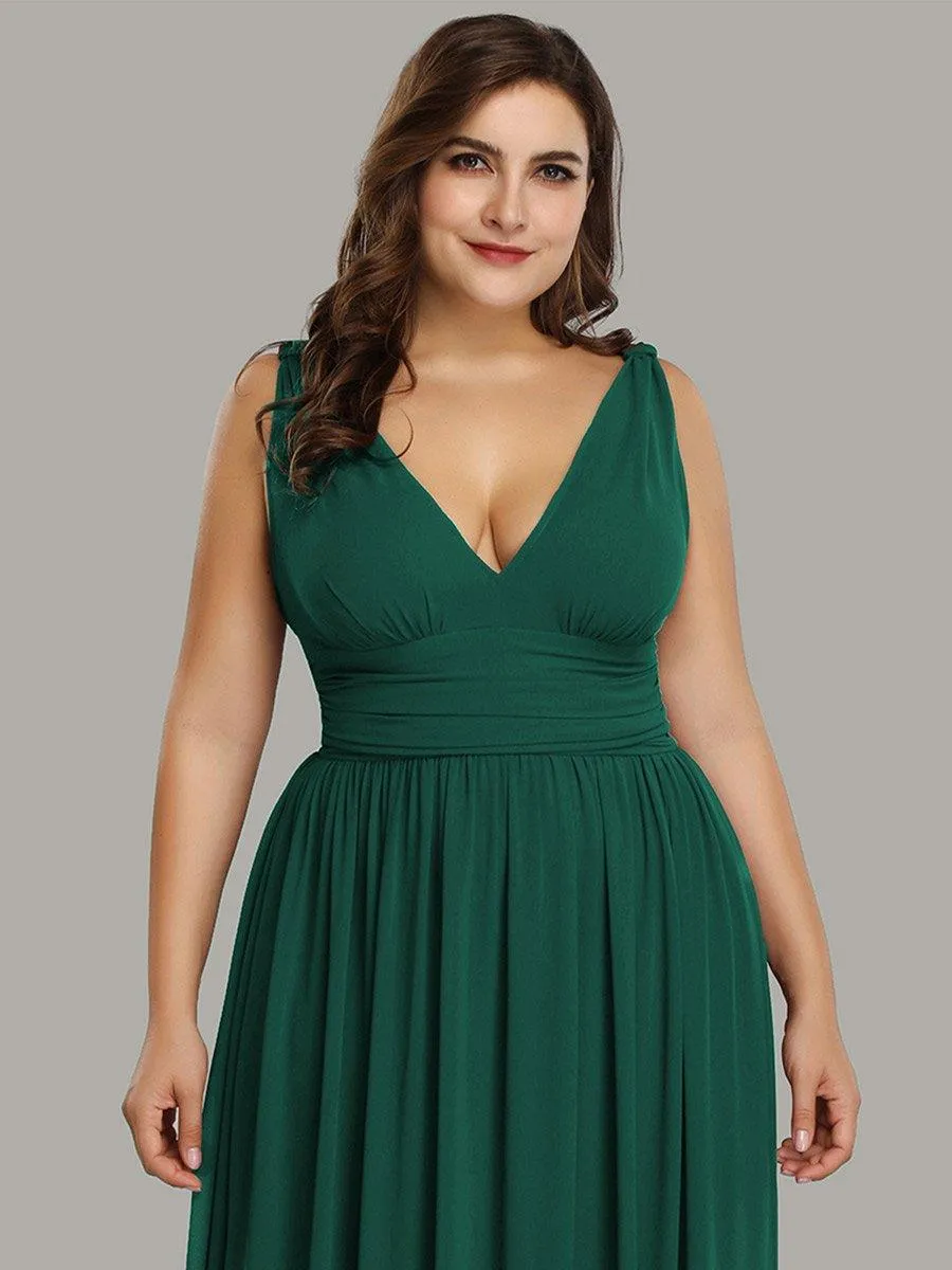 Robe de demoiselle d'honneur en mousseline de soie à col en V grande taille