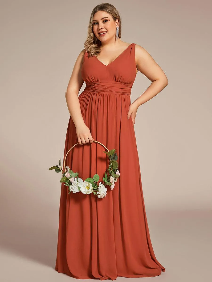 Robe de demoiselle d'honneur en mousseline de soie à col en V grande taille
