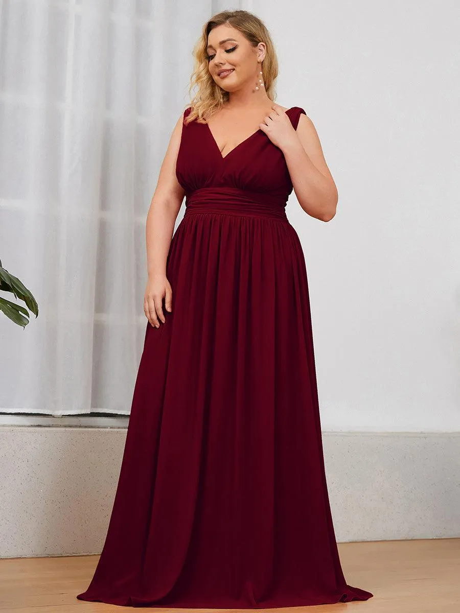 Robe de demoiselle d'honneur en mousseline de soie à col en V grande taille