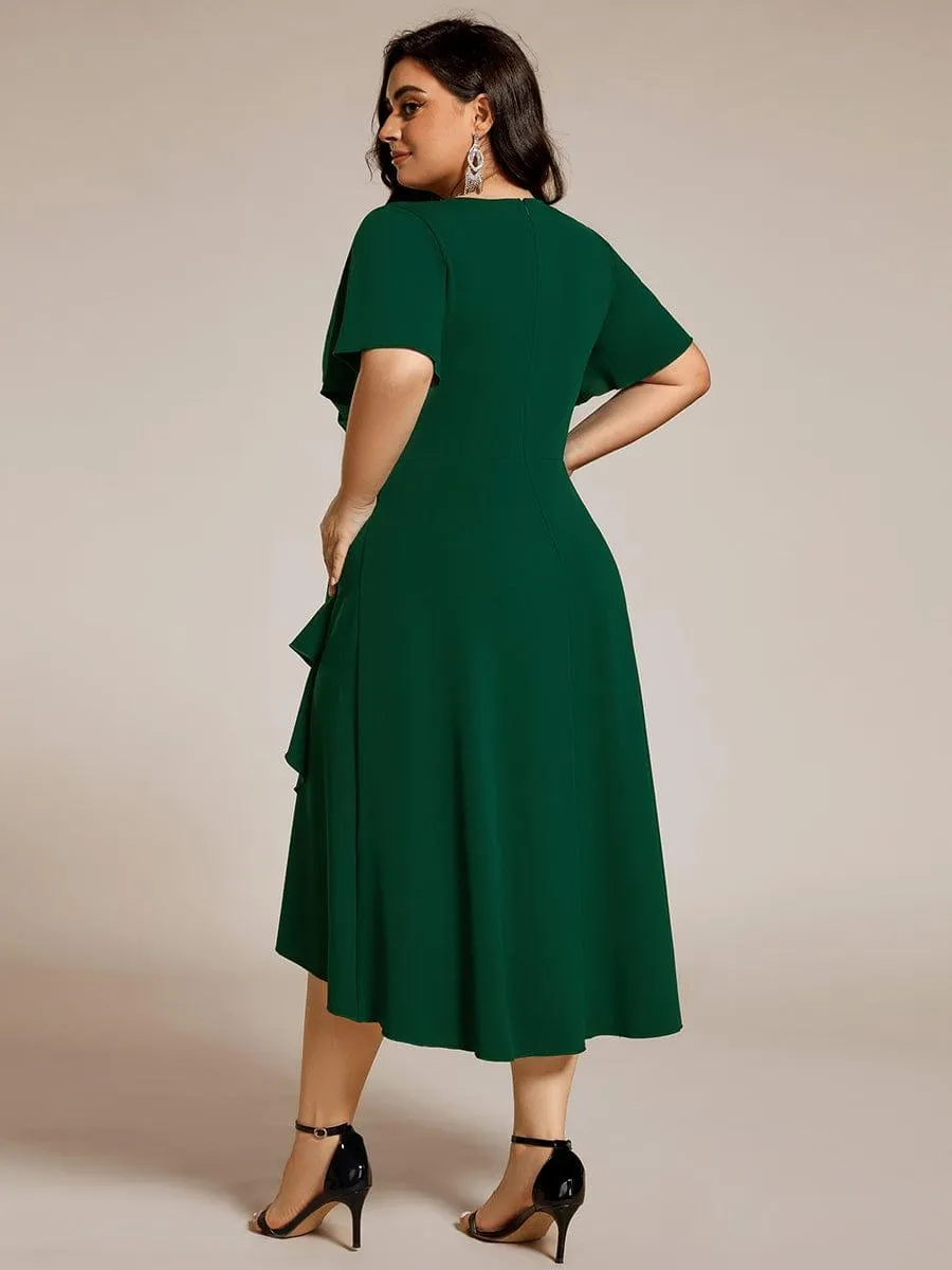 Robe d'invitée de mariage mi-longue extensible grande taille