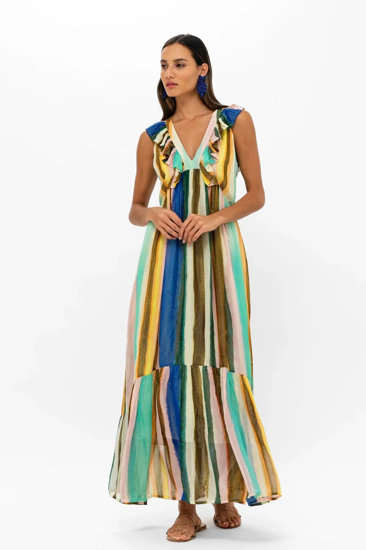 Ruffle V-neck Maxi Dress