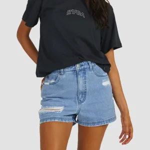 RVCA Ripped Coco Denim Shorts Blue - Womens