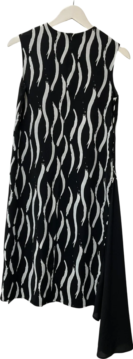 S. Deer Black Print Asymmetric Hem Midi Dress UK S