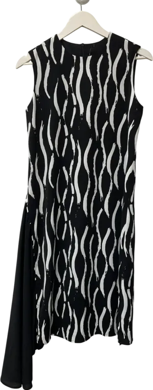 S. Deer Black Print Asymmetric Hem Midi Dress UK S