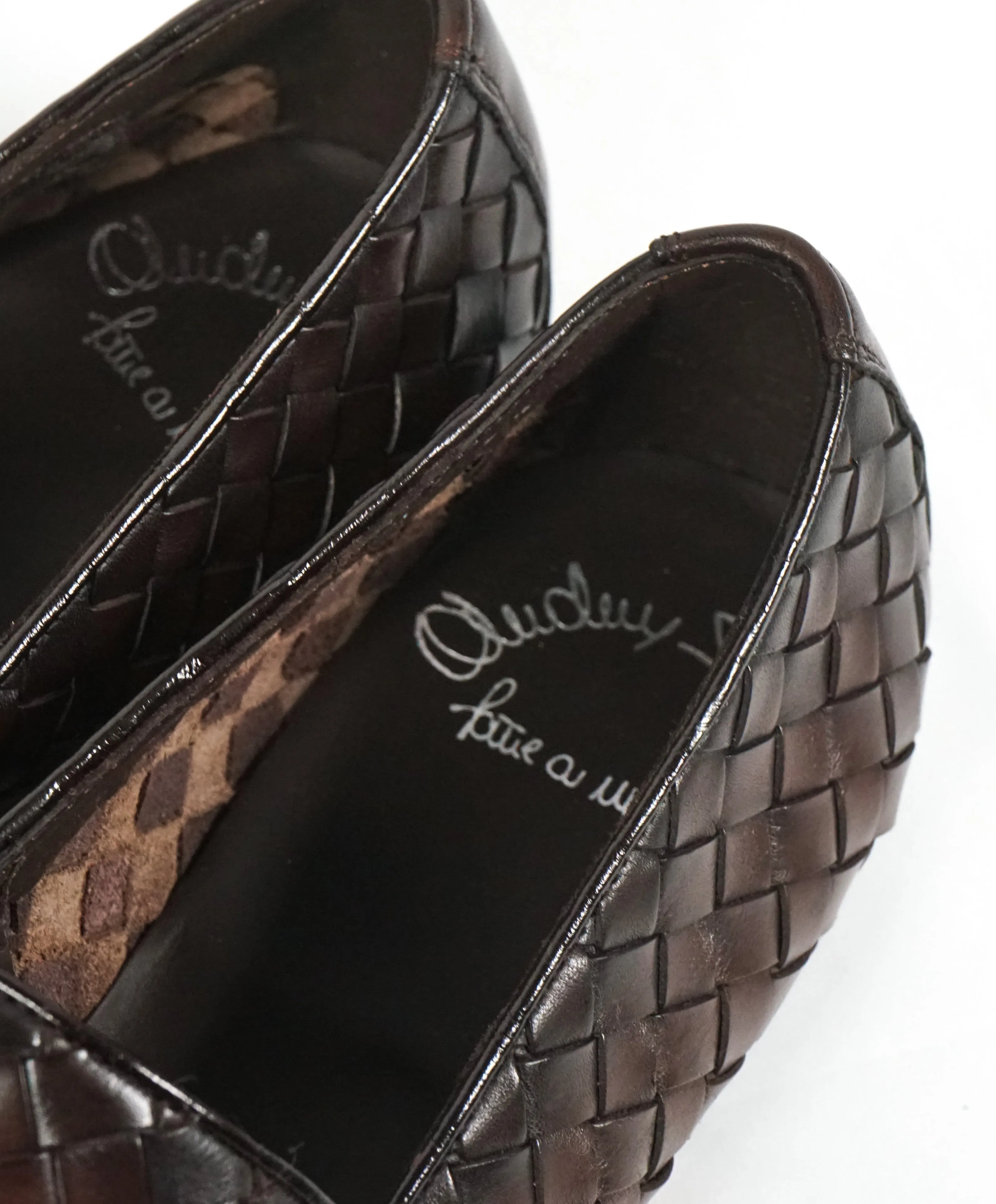 SANTONI - Brown Hand-Antiqued Woven Leather Monk Strap Loafers - 10.5