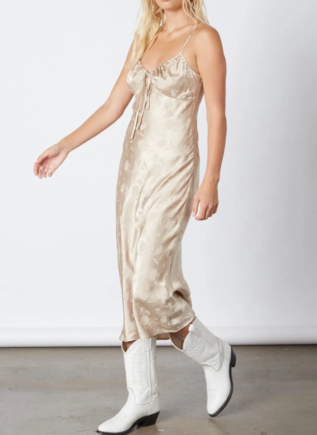 Satin Midi Floral Print Dress