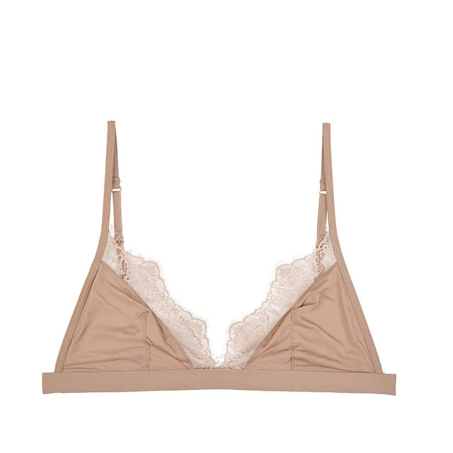 Satin Soft Bra Comfortable Wireless Eyelash Lace Trim Bralette Seamless Bra