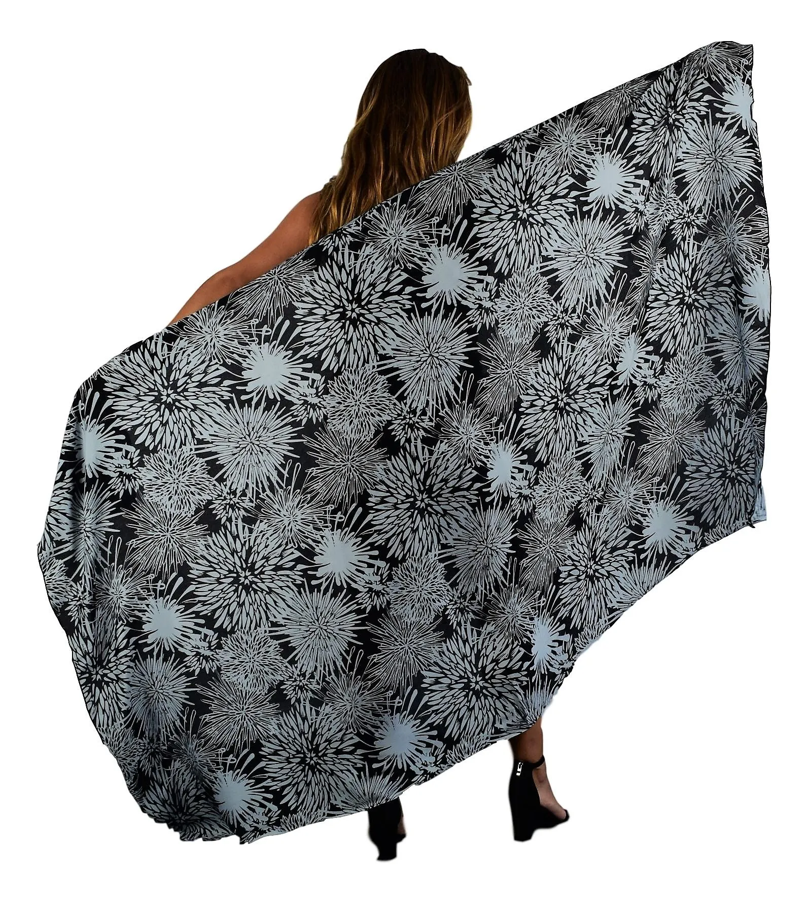 Secret Beach - Sarong - Full - Chrysanthemum - Black & Harbor Mist