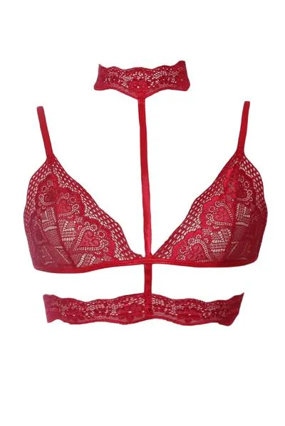 Seductive Strappy Choker Lace Bra Lingerie