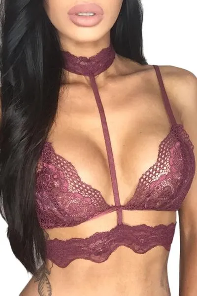 Seductive Strappy Choker Lace Bra Lingerie