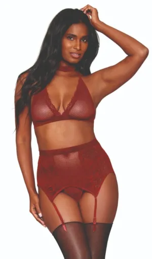 Seductive Velvet Trim Bralette & Garter Set