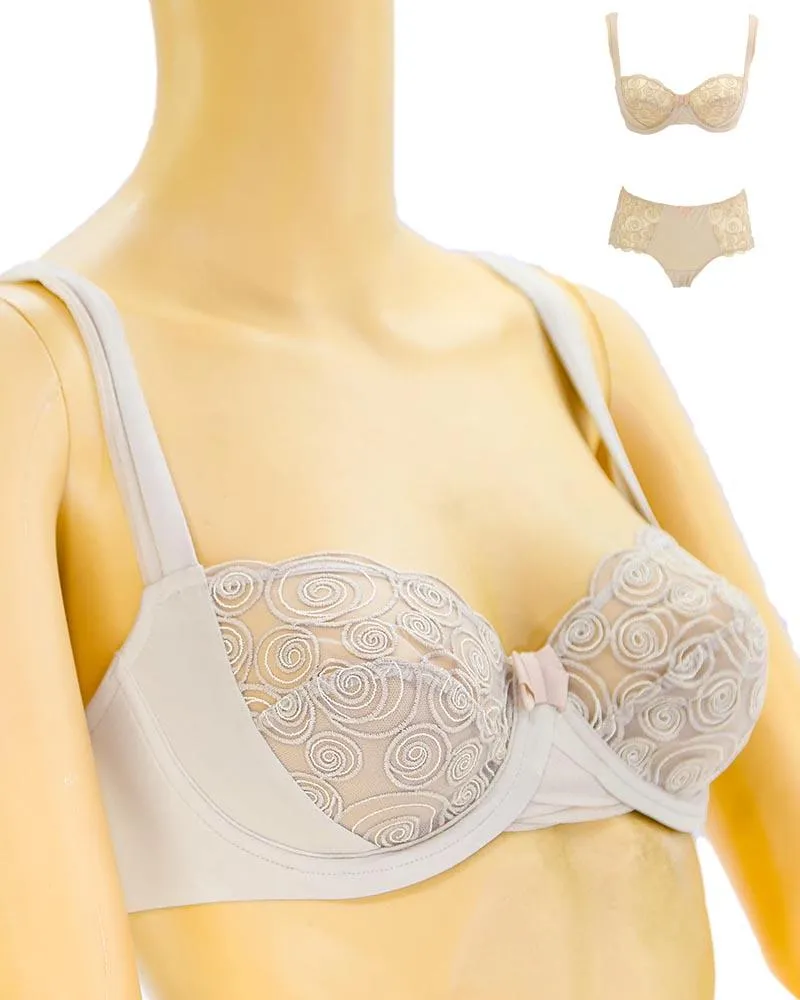 Sexy Bridal Net Lingerie Bra Panty Set - Rose Bra Panty Set - Grey
