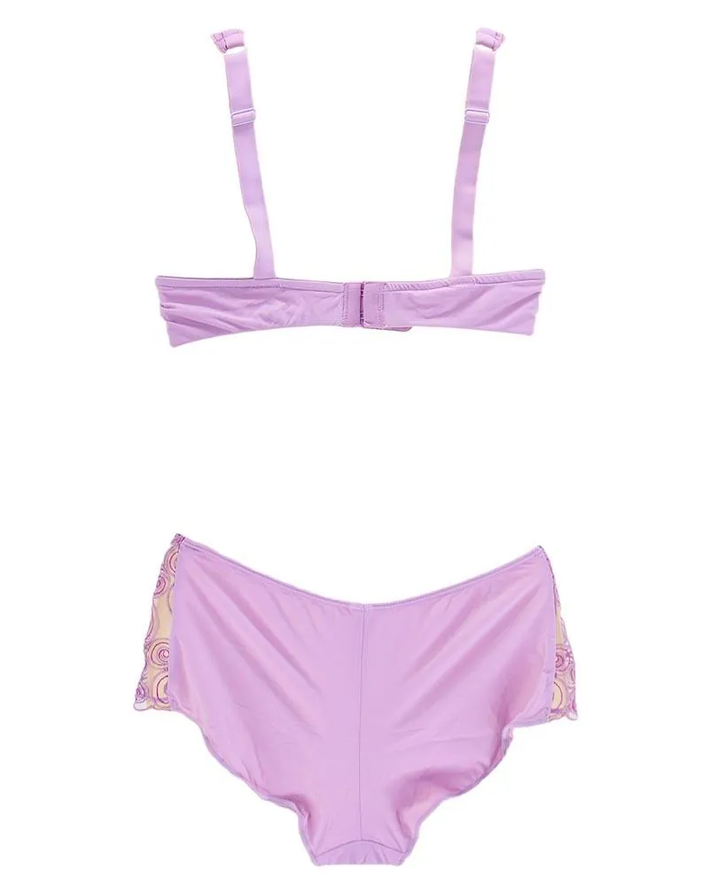 Sexy Bridal Net Lingerie Bra Panty Set - Rose Bra Panty Set - Purple