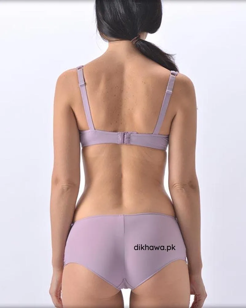 Sexy Bridal Net Lingerie Bra Panty Set - Rose Bra Panty Set - Purple