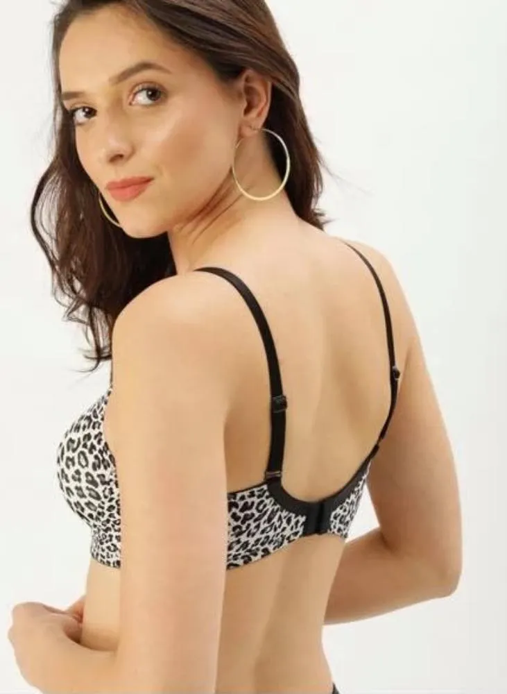 Sexy Cheetah Style Bra - Black & White - Padded Underwired