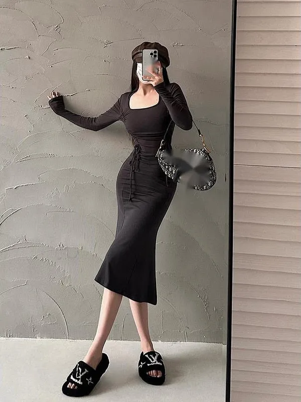Sexy Drawstring Pleated Long Maxi Dresses