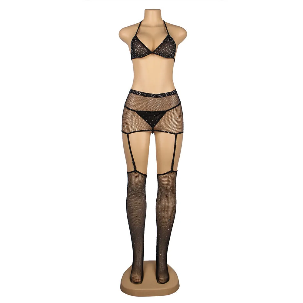 Sexy Egypt Diamond Fishnet Bodystocking with Gloves