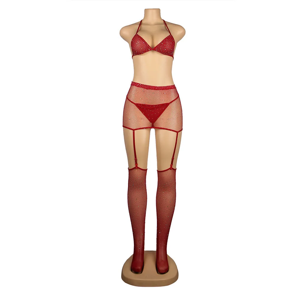 Sexy Egypt Diamond Fishnet Bodystocking with Gloves