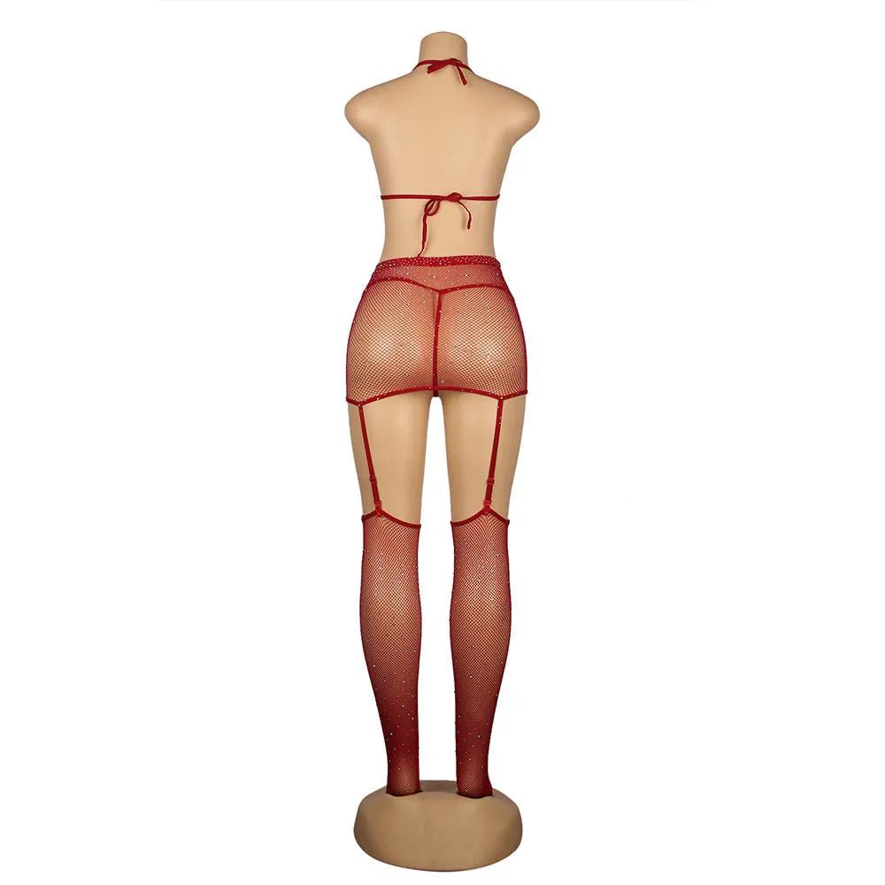 Sexy Egypt Diamond Fishnet Bodystocking with Gloves