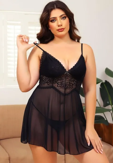 Sexy Lingerie Dress Lace Babydoll Lingerie V-Neck Strap Nightdress