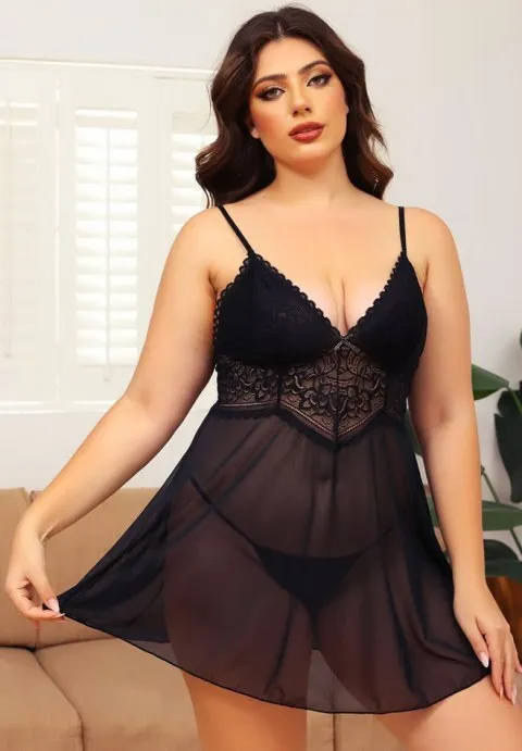 Sexy Lingerie Dress Lace Babydoll Lingerie V-Neck Strap Nightdress