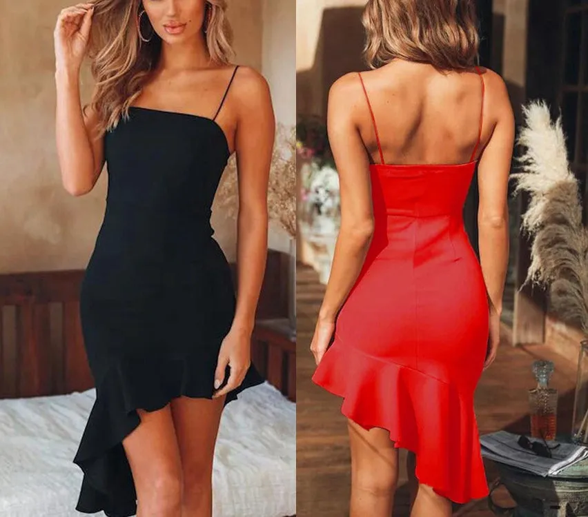 Sexy Slim Bag Oval Ruffled Sling Dress Female Irregular Skirt