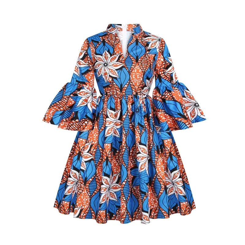 Sexy V Neck Mini Dress Women African Clothes 2022 Summer New Dashiki Floral Print Dress Casual Party African Dresses for Women