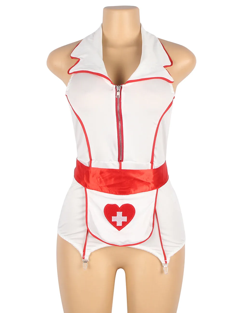 Sexy White Halter Apron Hear Wear Shoulder Emblem Decoration Nurse Costume