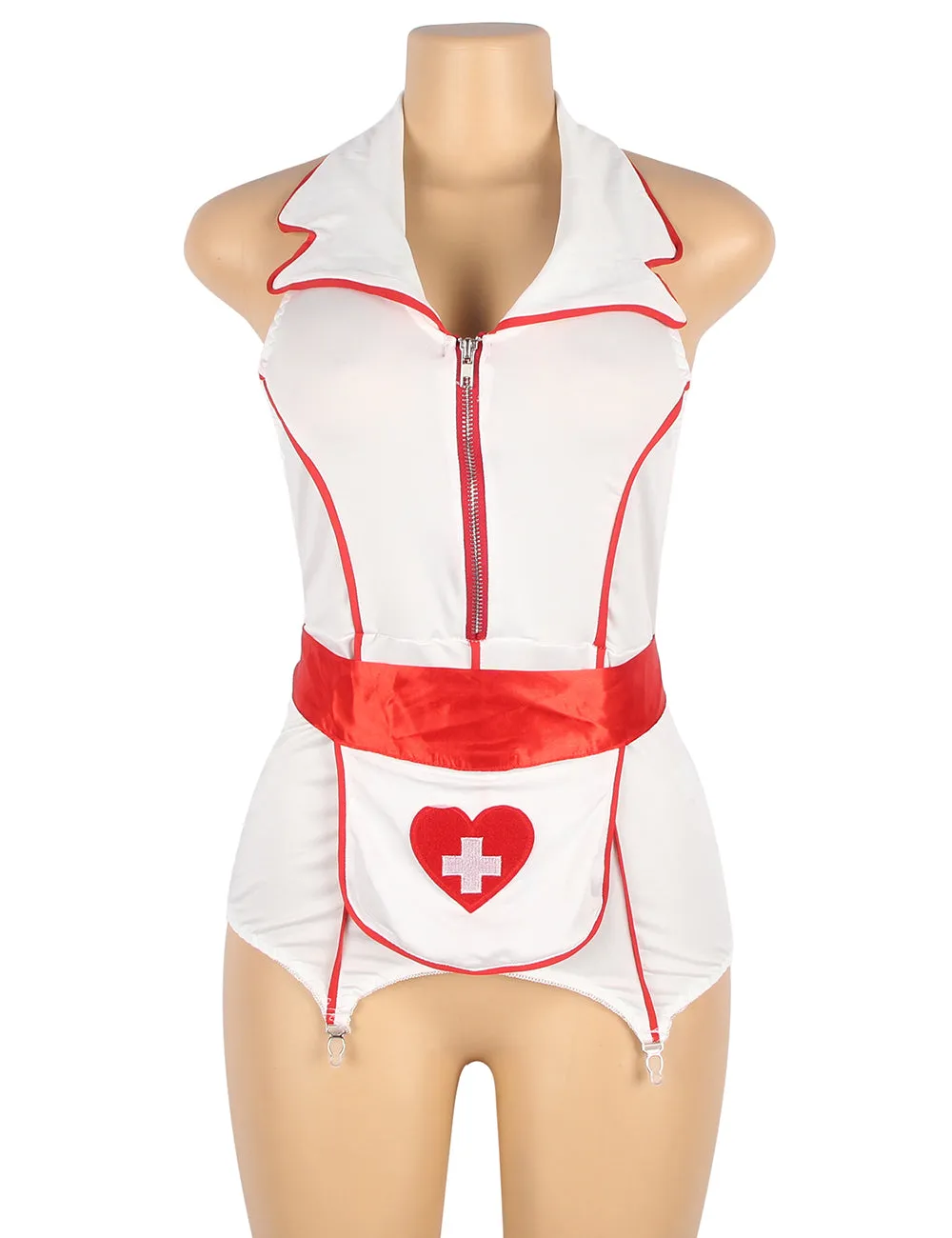 Sexy White Halter Apron Hear Wear Shoulder Emblem Decoration Nurse Costume