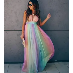 Sexy Women Rainbow Design Long Maxi Dresses
