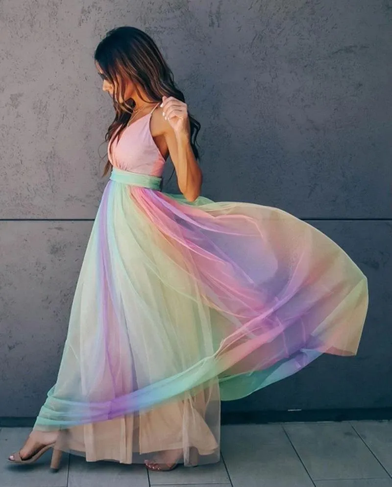 Sexy Women Rainbow Design Long Maxi Dresses