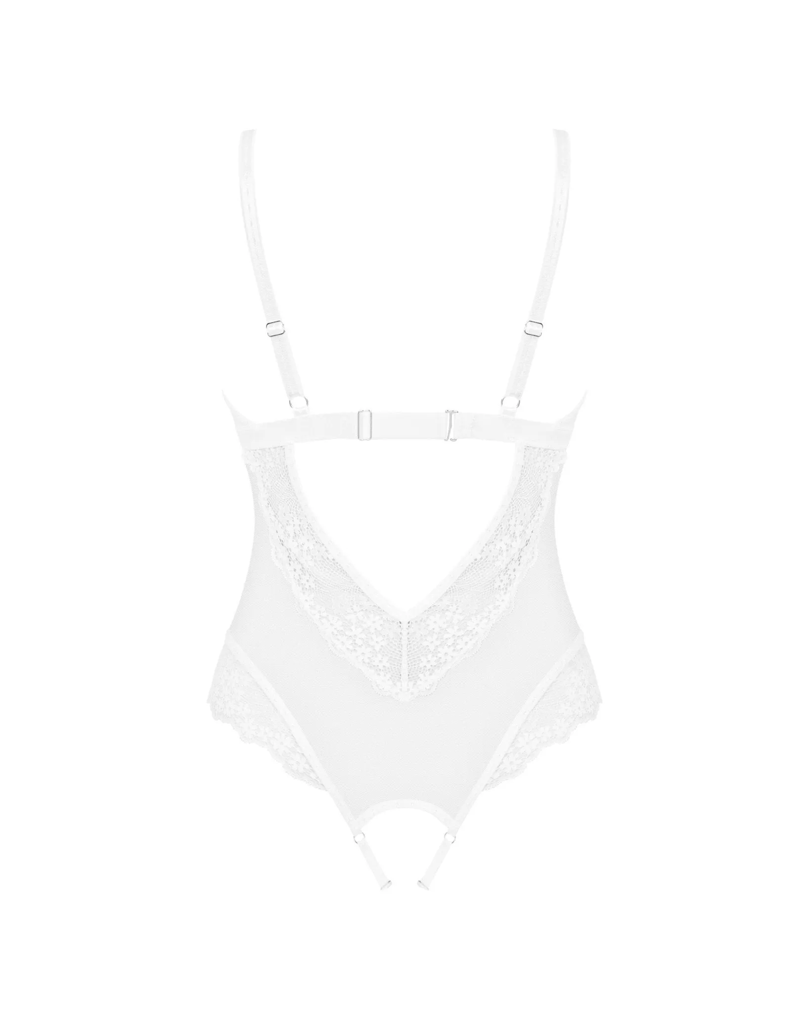 Sheer White Open Crotch Lace Teddy Bodysuit