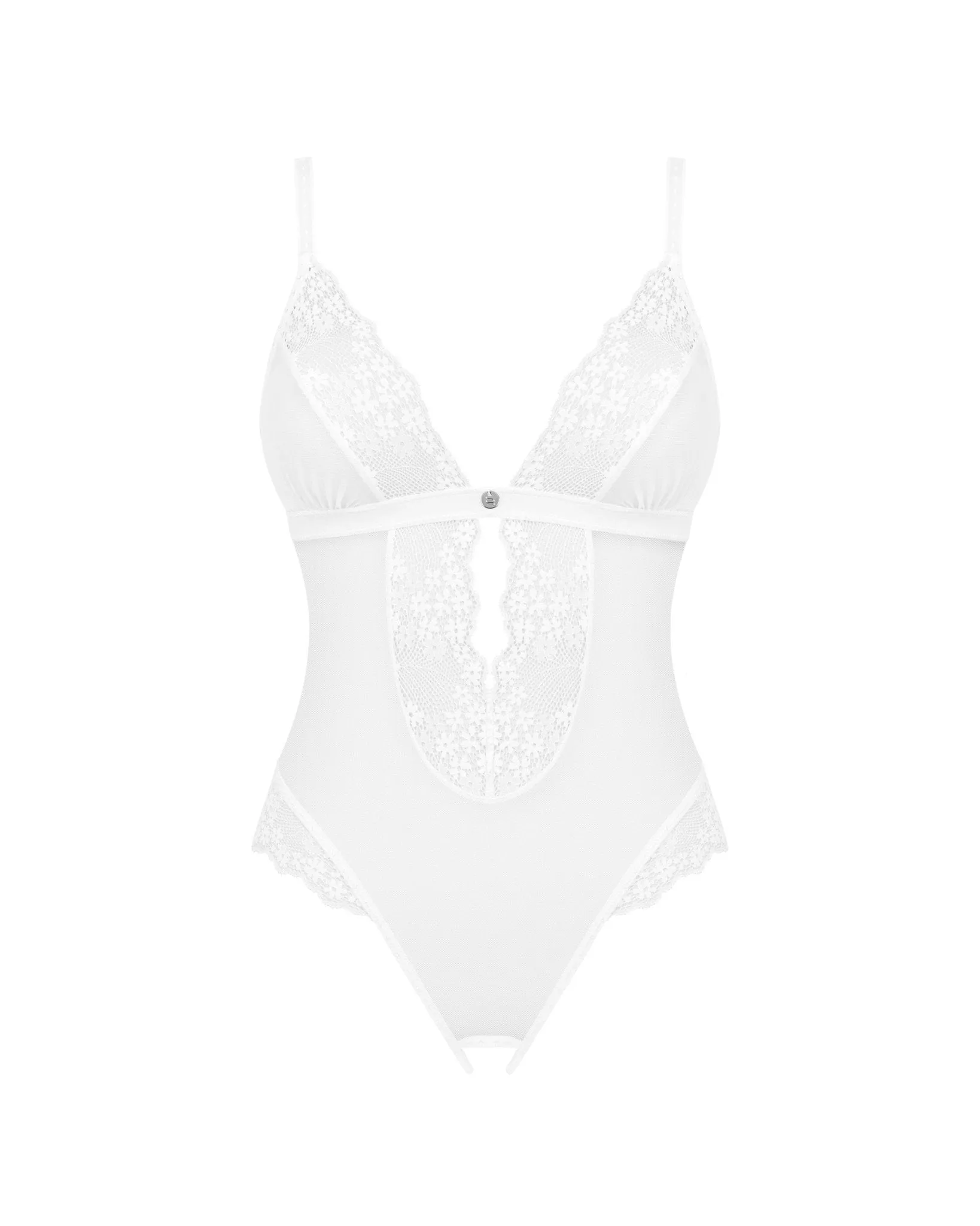 Sheer White Open Crotch Lace Teddy Bodysuit