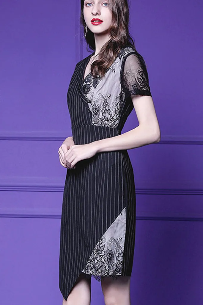Short Sleeve Contrast Surplice Midi Dress